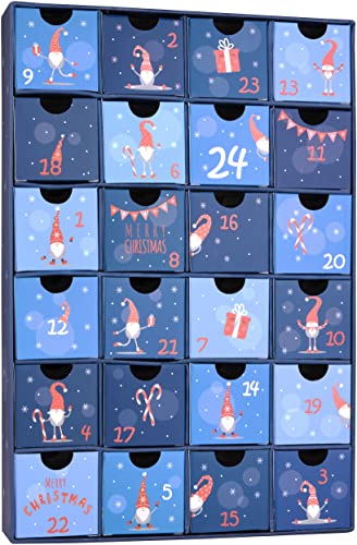 BRUBAKER Calendario de Adviento para Rellenar - Gnomos Azules - Calendario de Navidad DIY con 24 Puertas para Vales, Dulces y Otras Sorpresas - 39 cm de Altura de CartóN