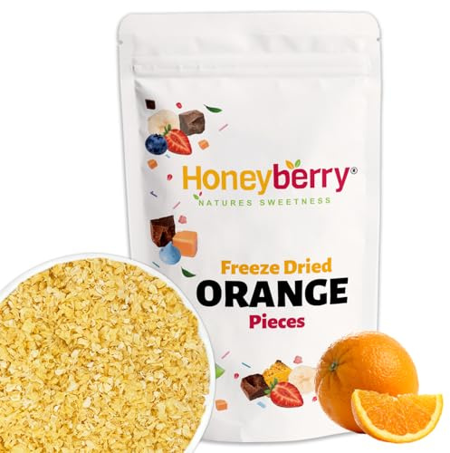 Freeze Dried Orange Pieces 250g - Crispy Dehydrated Peeled Orange Snacks - for Baking, Cake Decorations, Ice Cream Toppings, Jellies, Muesli, Cocktails, Drinks- Edible Citrus Fruit Oranges Cut Cubes