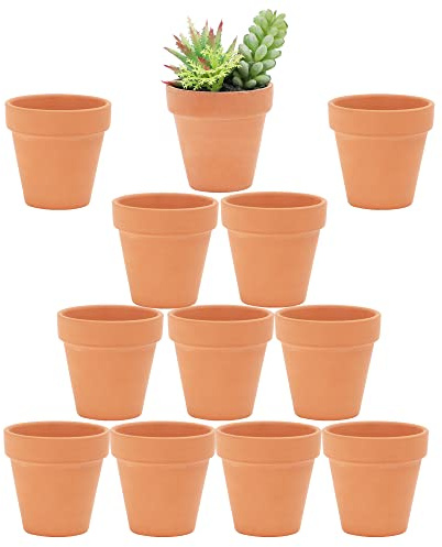 Yishang Lot de 12 Mini Pots en Terre Cuite de 6,3 cm avec Trous de Drainage, Petits Pots de Fleurs en Terre Cuite pour Plantes Grasses, Plantes Grasses, intérieur/extérieur, travaux manuels, Mariage
