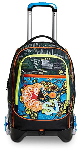 SJ GANG STYLE JAM GANG Rucksack mit Trolleyfunktion, Schulranzen mit Rollen, 3 in 1, Abnehmbarer Rucksack, ab 1. Klasse, für Schule, Sport, Reisen&Freizeit, Mädchen und Jungen, grün-orange