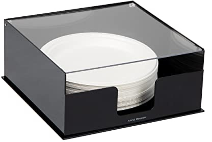 Mind Reader Paper Plate Holder, Covered Dispenser, Dinner Party Essentials, Plate Caddy, Acrylic, 11L x 11W x 5H, Black