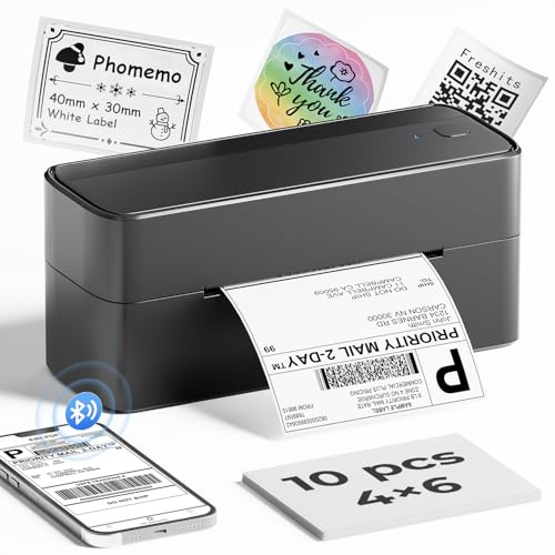 Phomemo 241BT Thermal Label Printer, Shipping Label Printer 4x6, No Ink, Compatible with Android, IOS ＆ PC, Widely Used for Royal Mail, Hermes, Shopify, Amazon, FedEx, UPS. Grey