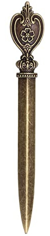 Letter Opener Knife, Mini Sword Envelope Slitter Wrap Box Cutter Luxury Rustic Antique Style Mail Cutting Supplies Gifts with Ergonomic Grip Handle for Ladies Men Women Office Or Home Use (Bronze)