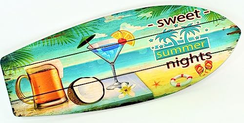 Deko Wand Schild Surfbrett 78x30 cm Sweet Summer Nights Bier Strand Beach Bar Cocktail Türschild Surfboard