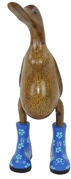 trendforge Dekortation Teakholz Ente Handmade Teakente Dekoartikel für Zuhause Geschenk hochwertig und einzigartig - ca. 33cm (Blau, S)
