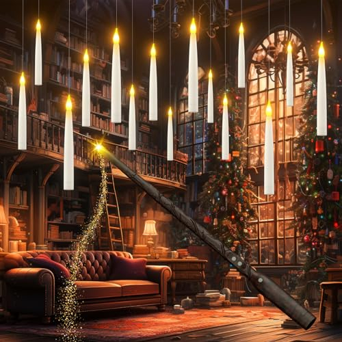 PChero Velas flotantes con varita, paquete de 20 velas LED sin llama, sin llama, parpadeantes con control remoto para el hogar, Halloween, Navidad, Año Nuevo, decoraciones de fiesta