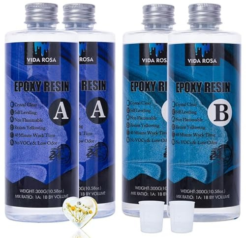 Kit de resina epoxi VidaRosa para principiantes, 1200 ml / 42.32 oz, recubrimiento cristalino para artesanías, fabricación de joyas y mesas de río