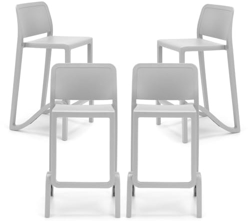 REDÒKASA Sgabello in polipropilene GIANO altezza seduta 65cm, impilabile, idrorepellente, resistente ai raggi UV, design moderno e innovativo, ideale per la cucina, la veranda o giardino (4, Bianco)