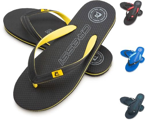 Cressi Leaf Flip Flop - Ciabatte Infradito Adulto Unisex per Spiaggia e Piscina, Nero/Giallo, 43/44