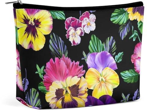 Kosmetiktasche für Damen, Stiefmütterchen, Viola Blumen, PU-Leder, Make-up-Tasche für Geldbörse, Kulturbeutel, Reise-Organizer-Tasche, Stiefmütterchen Viola Blumen, Einheitsgröße