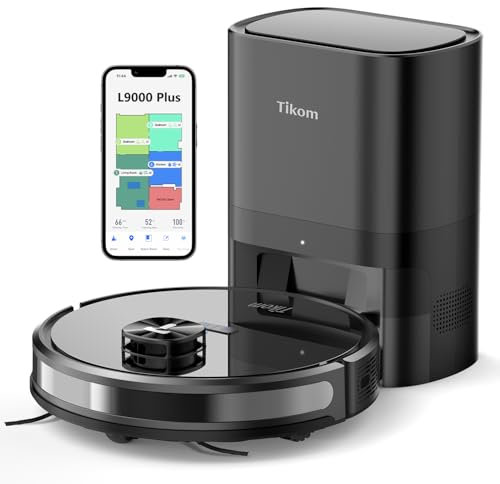 Tikom L9000 Plus Saugroboter mit Wischfunktion, Selbstentleerung, 60-Tage-Kapazität, Mapping, Zeitplan, WLAN/App, 6000 Pa, 150Mins Max., LiDAR-Navigation Roboter Staubsauger für Haustiere, Hartboden