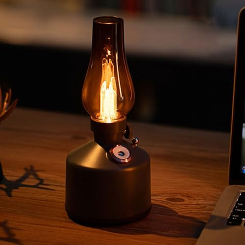 Umidificatore vintage ricaricabile USB, con diffusore di oli essenziali per aromaterapia, 22,5 x 9,5 cm, per camera da letto, casa, ufficio, luce regolabile (grigio)