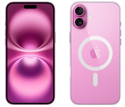 Apple iPhone 16 Plus 256GB: 5G Mobile phone with Apple Intelligence - Pink + Clear Case with MagSafe