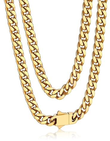Bandmax Panzerkette Herren Kette Edelstahl Halskette 5/7/9/12MM breit Damen Kubanische Kette Silber/Gold/Schwarz Gliederkette Männer Hip Hop Kette Schmuck Auswählbare Kettenlänge 45-76CM