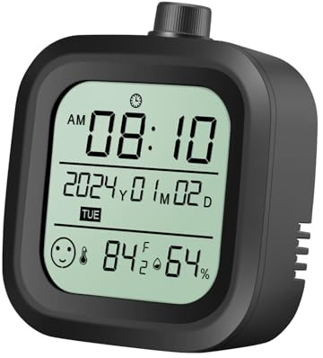 Digital alarm clock battery operation travel calendar desk shower room wall clock time thermometer hygrometer black