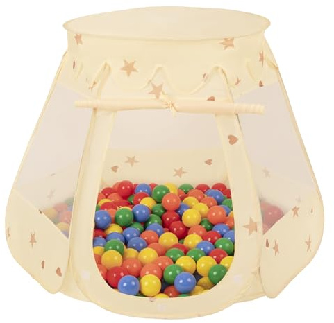 Selonis Spielzelt Kinderzelt Mit Bälle 100 Stück Plastikbällen Zelt Plastikkugel Kinder Spielhaus Für Drinnen Draußen Kinderzimmer Dekor Für Kleinkinder Babyzelt, Hellbeige: Gelb/Grün/Blau/Rot/Orange