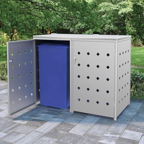 Xichuzi Mülltonnenbox für 2 Tonnen 240 L Edelstahl, Mülltonnenverkleidung, Gartenbox, Gartenschrank, Geräteschrank, Mülltonnenschrank - 145380