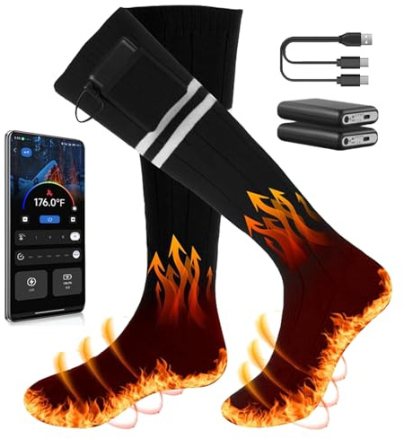 Heated Socks for Men Women,5V/5000mAh Rechargeable Heated Socks with APP Control, 4 Temperatures,Electric Heating Warm Socks, Washable Winter Foot Warmers for Skiing, Camping, Hiking (black, M)