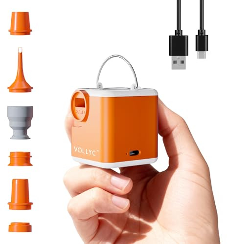 VOLLYC Portable Air Pump For Inflatables, 4.5Kpa Ultra Powerful Mini Mattress With Light And Camping Nozzles, 2400Mah Rechargeable Electric Power Pool Float, Vacuum Storage Bags
