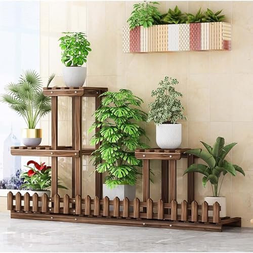 SRHIMEOS 3 Ebenen Blumenregal Indoor Hoch, Mehrstöckiges Pflanzenregal, Pflanzentreppe Outdoor Holz, Holzregal Blumenständer Blumenbank, Pflanzenständer Blumentreppe Draußen (92x20x50cm)