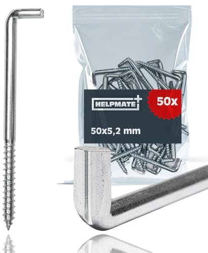 HELPMATE – Schraubhaken gerade mit Schlitz 50x5,2x26x16 mm – 50 Stück | Stahl galvanisch verzinkt – Schlitzhaken für die Wandmontage