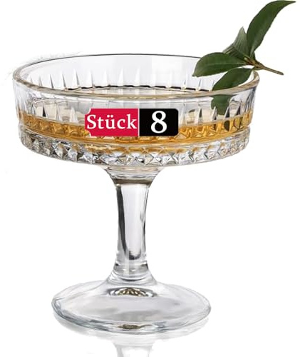 Srgeilzati 8 st ribbade kupéglas | Martini-glas | Vintage cocktailglas 20 cl