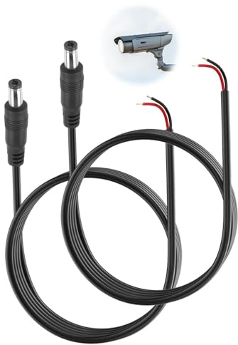 DC5521 Cavo di Alimentazione a Trecce 2 Pezzi 18 AWG Alimentazione DC da 5,5 mm x 2,5 mm Maschio a Estremità del Filo Nudo Aperta Adatto per Riparazione Telecamere di Sorveglianza DVR e Strisc-1 m