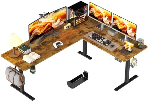 WALKINGDESK L-formad Höjdjusterbart Skrivbord, Elektriskt 190 x 150 cm Datorskrivbord med 4 Minnesfunktion, Höj- Och Sänkbart Elektriskt Hörnskrivbord, Ergonomiskt Ståbord, Rustik brun