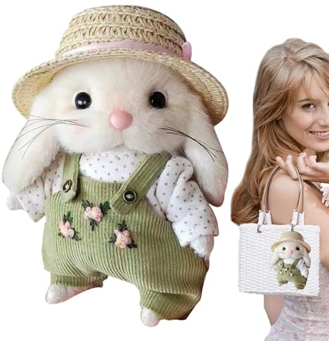 Cuddly Bunny Stuffed Animal | 5.5 Inch Soft Plush Rabbit Doll Gardener Bunny Plush Pendant Backpack Rag Do-ll Accessory | Cute Comfort Toy for Kids