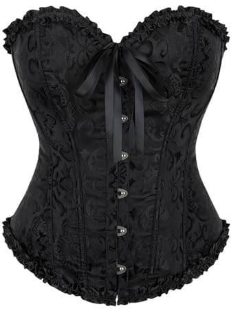 Zaleau Corsetto Donna Overbust Sexy Corpetto Top Bustini Burlesque Corsetti per Halloween Taglie Forti, XS-6XL, Nero, XS