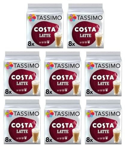 Tassimo Costa Latte Coffee Pods x8 (Pack of 8, Total 128 Discs, 64 Drinks)
