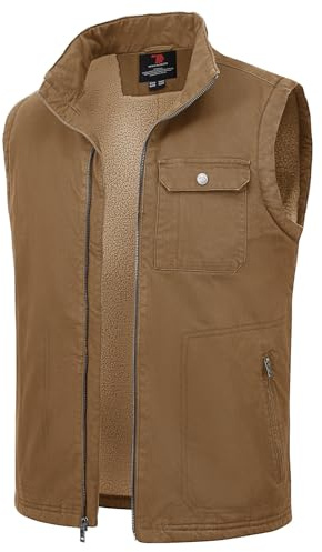 Rdruko Weste Herren Sherpa Ärmellose Jacke Winter Fleeceweste Wärme Gefütterte Winterweste Baumwolle Vest-Khaki L