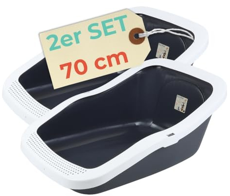 2er Set XXL Katzenklo 70 cm Katzentoilette ohne Deckel | Großes Katzenklo hoher Rand ohne Deckel Jumbo Doppelpack