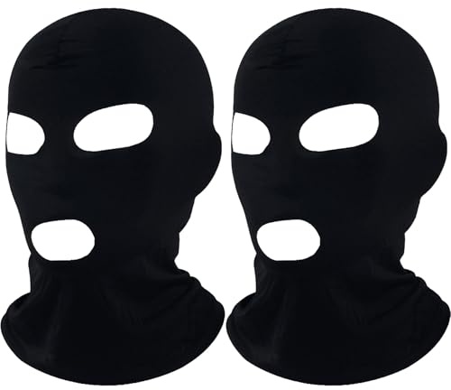 SSKHE 2PCS Full Cover Zentai Hood Mask,Open Eyes Open Mouth Mask,Breathable Elastic Black Cosplay Costume,Balaclava Men Black Thin Full Face Mask,3 Holes balaclava ski mask for Halloween Party Costume