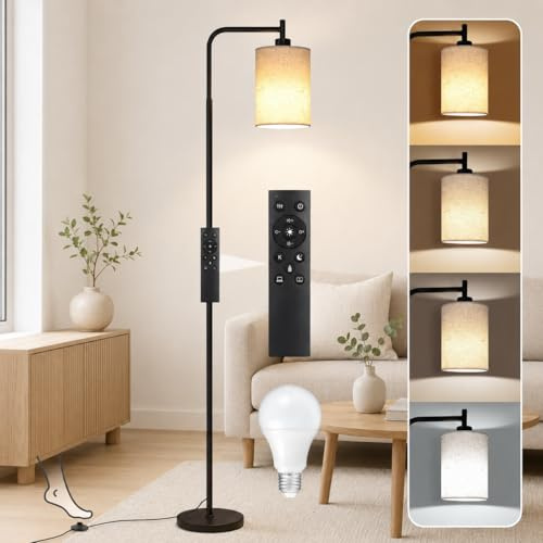 Rosnek Lampadaire Sur Pied Salon avec TéléCommande, 12 W, Sans Fil et à Intensité Variable, Ampoule Led E27 Avec TempéRature De Couleur Infinie Et Interrupteur Au Pied, IdéAl Pour Le Salon (Noir)