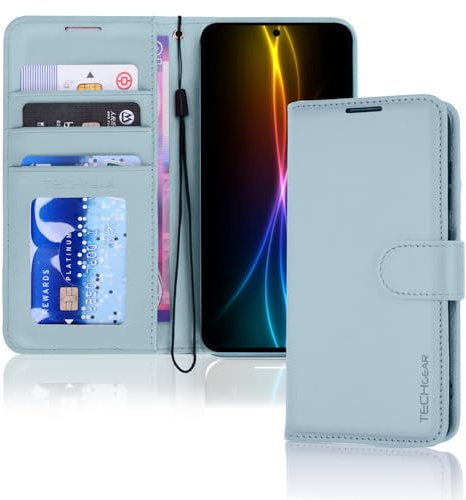 TECHGEAR Galaxy S25 FE Wallet Case, Flip Protective Phone Case Cover [RFID BLOCKING] Wallet Card Holder, Stand & Wrist Strap - Light Blue PU Leather with Magnetic Closure For Samsung Galaxy S25 FE 5G