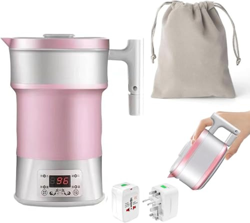 Mini bollitore elettrico pieghevole, portatile da campeggio 800 ml, mini viaggio in silicone, senza BPA, for, viaggi, escursionismo, attività all'aperto(Pink)