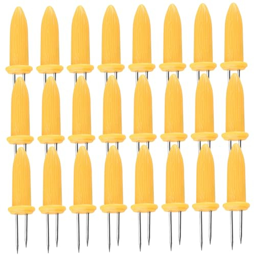 24 supports d'épis de maïs, doubles broches en acier inoxydable, supports d'épis de maïs avec poignée ergonomique en PP, résistants à la chaleur, pratiques pour la cuisine à la maison et au barbecu