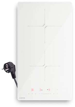 Klarstein PowerGlide Plaque Induction - 2 Zones, 3500W Boost, Plaque Cuisson Induction Encastrable, Curseur Tactile, Minuterie, Sécurité Enfant, Vitrocéramique 30cm, Blanc