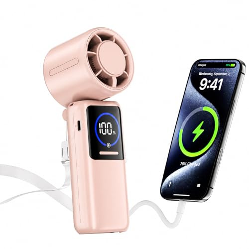 15000mAh Ventilador de mano portátil,100 Velocidades Silencioso y Potente Pequeño Ventilador USB Recargable con Pantalla LED, Plegable de Escritorio Ligero para Viaje, Oficina, Hogar, Mesa, Exterior