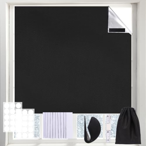 Blackout Blinds Stick On, 300 x 150 cm Blackout Blinds for Window, Portable Black Out Blind with Scissors Cut to Any Size, Temporary No Drill Blind for Windows Bedroom, Baby, Travel Car