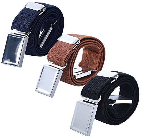 AWAYTR 3 PCS Kids Adjustable Magnetic Belts - Easy to Use Magnetic Buckle Belt for Boys and Girls (Navy blue/Brown/Black)