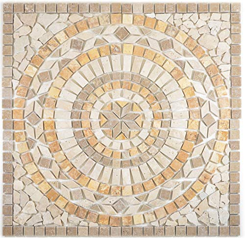 Naturstein Mosaik Einleger Fliese Groß Travertin beige gelb walnuss für WANDDEKO BAD WC KÜCHENDEKO