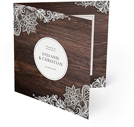 (20 x) Hochzeit Einladungskarten Rustikal mit weißer Spitze Einladungen Hochzeitskarten Holz