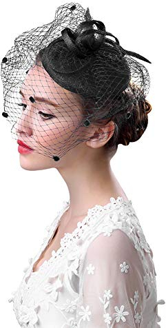 Fascinator Hüte Damen Mädchen Haar Clip Elegant Accessoire Haarklammer Schleier 20er Jahre Kopfschmuck Cocktail Tea Party Kopfbedeckung Pillbox Stirnband Haarnadel Haarschmuck Hochzeit Kirche