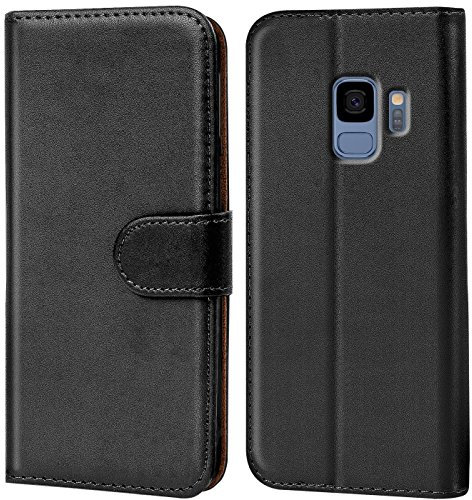 Verco Handyhülle für Samsung S9 Hülle, Schutzhülle für Samsung Galaxy S9 Tasche PU Leder Flip Case Brieftasche - Schwarz