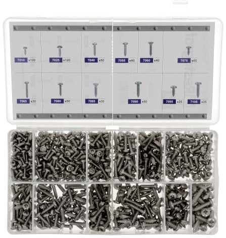 Restagraf - Coffret de Vis à Tôle Tête Cylindrique Bombée & Fraisée Bombée - Inox A4 - Diamètre 2,9 à 4,8 mm - DIN 7983 - Réparation et Maintenance Automobile - Réf. 70107 - Coffret de 640 pcs