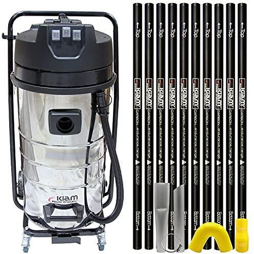Kiam Gutter Cleaning System KV100-3 3600W Triple Motor Industrial Wet & Dry Vacuum Cleaner & Carbon Fibre Gutter Pole Kit (36ft (10.8m))