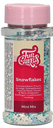 FunCakes Mini-flocons de Neige Mix: Sprinkles gâteaux, bon goût, parfait pour la décoration de gâteaux, paillettes de flocons de neige. 50 grammes.