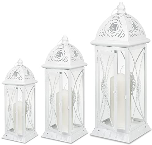 SEVICO Laterne XXL Set 3 Gartenlaterne Metall Windlicht Laternen Deko Kerzenhalter Kerzenleuchter Kerzenständerr für Outdoor Wohnzimmer Garten Balkon Innen Indoor